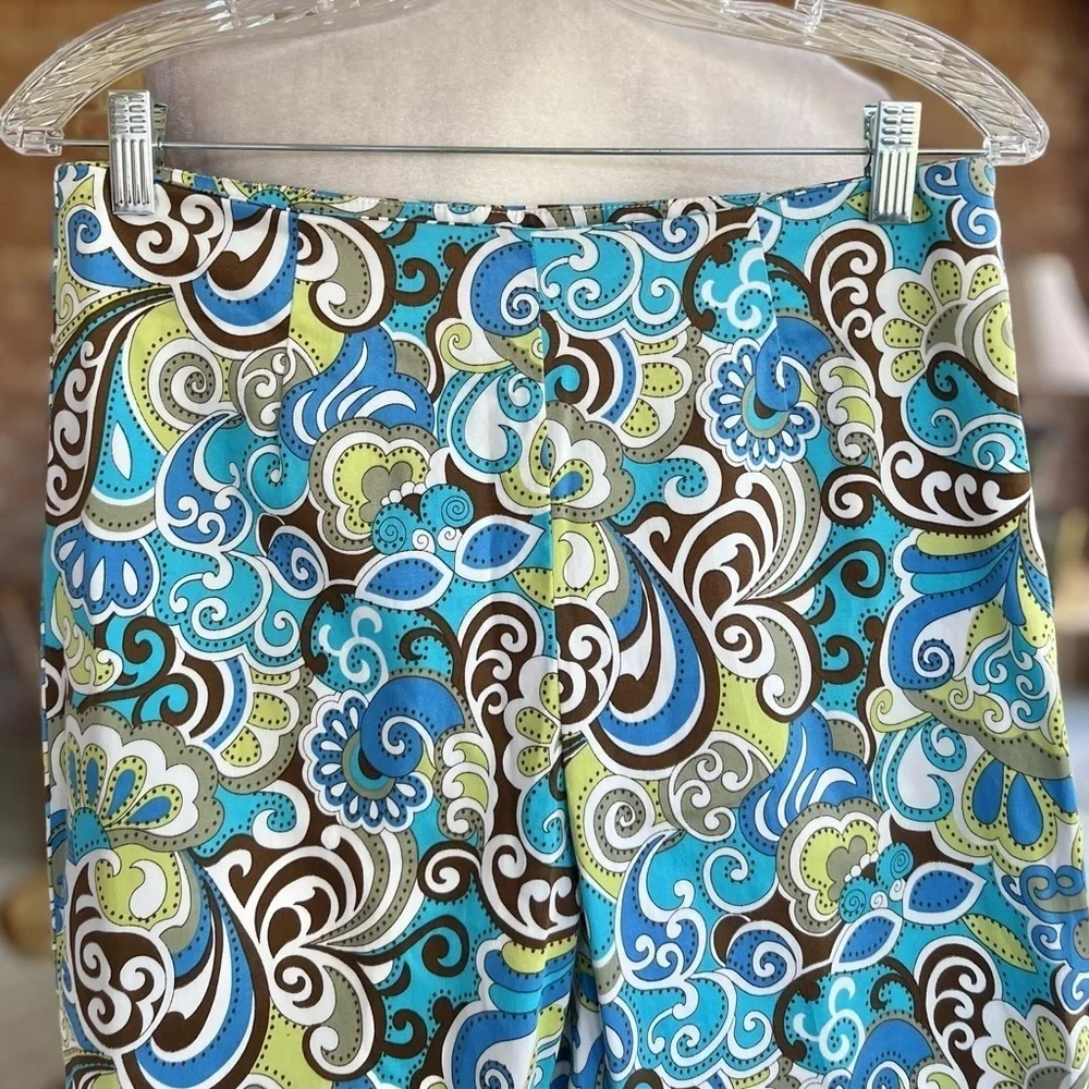 Boston Proper Blue Teal Paisley Cropped Capri Pants Retro Fits a Small